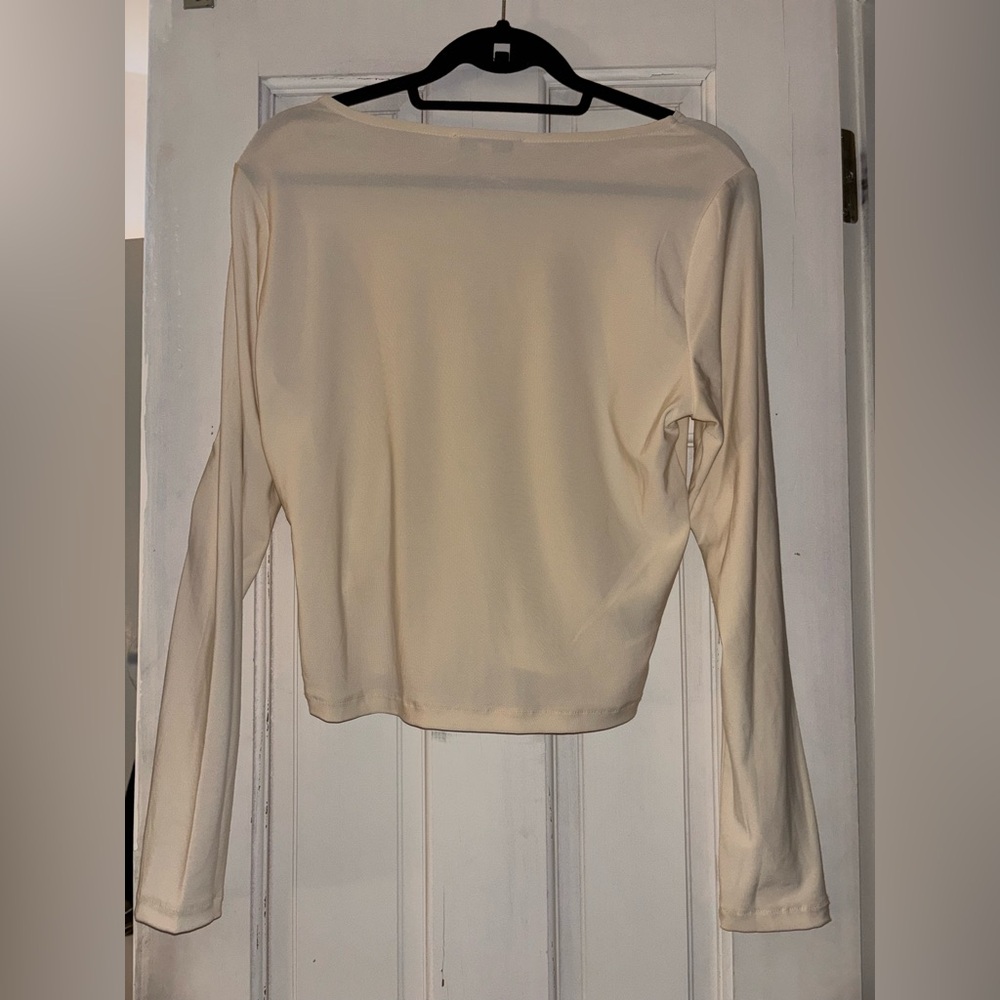 BCBGeneration Cream Tie Front Crop Blouse - Picture 4 of 4
